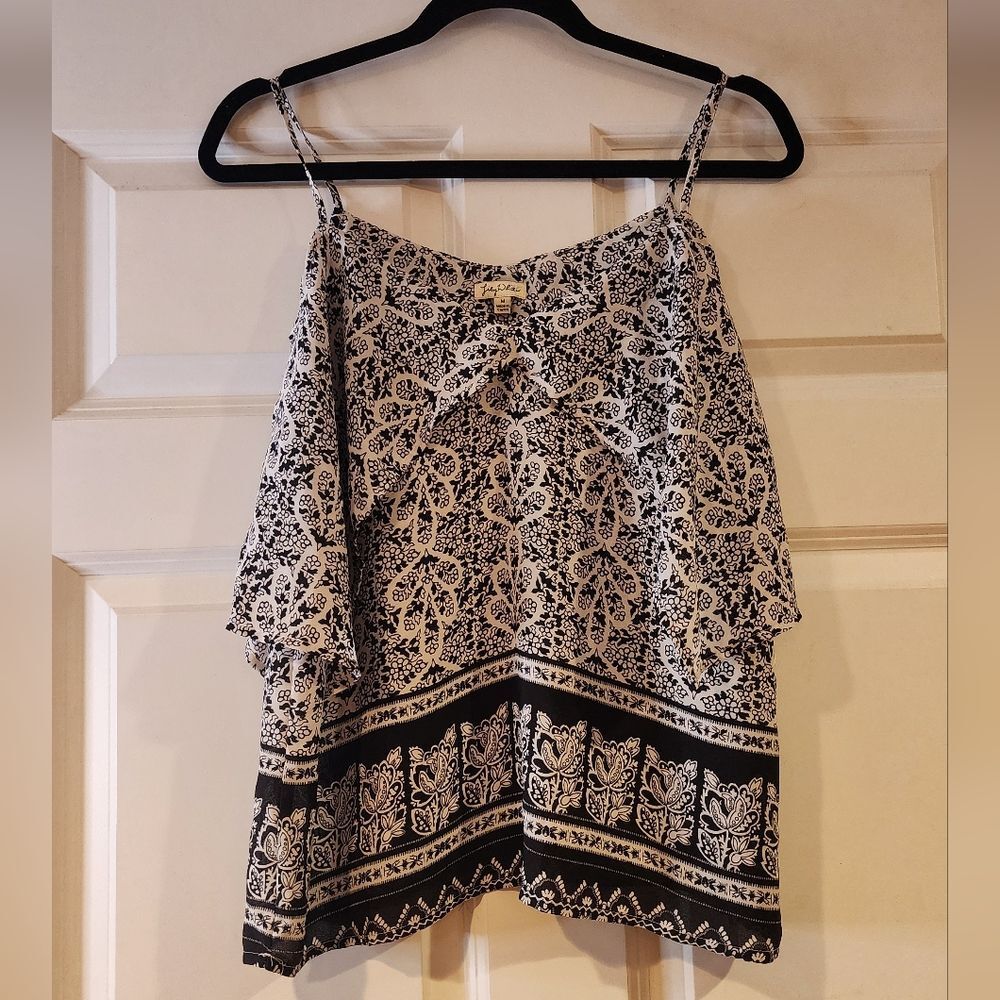 Lily White black and white floral cold shoulder blouse M